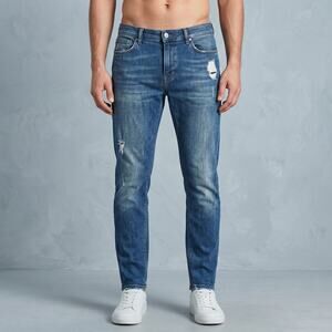 AllSaints Men's Zig Jeans Distressed Blue Slim Fit Denim Size W30